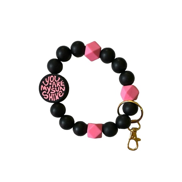 Black and Pink You are my Sunshine Silicone Wristlet - Picture 2 of 3